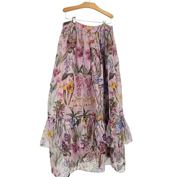Anthropologie Geisha Designs Maxi Skirt Purple Tulle Floral Ruffle Trim Size M - Picture 2 of 7